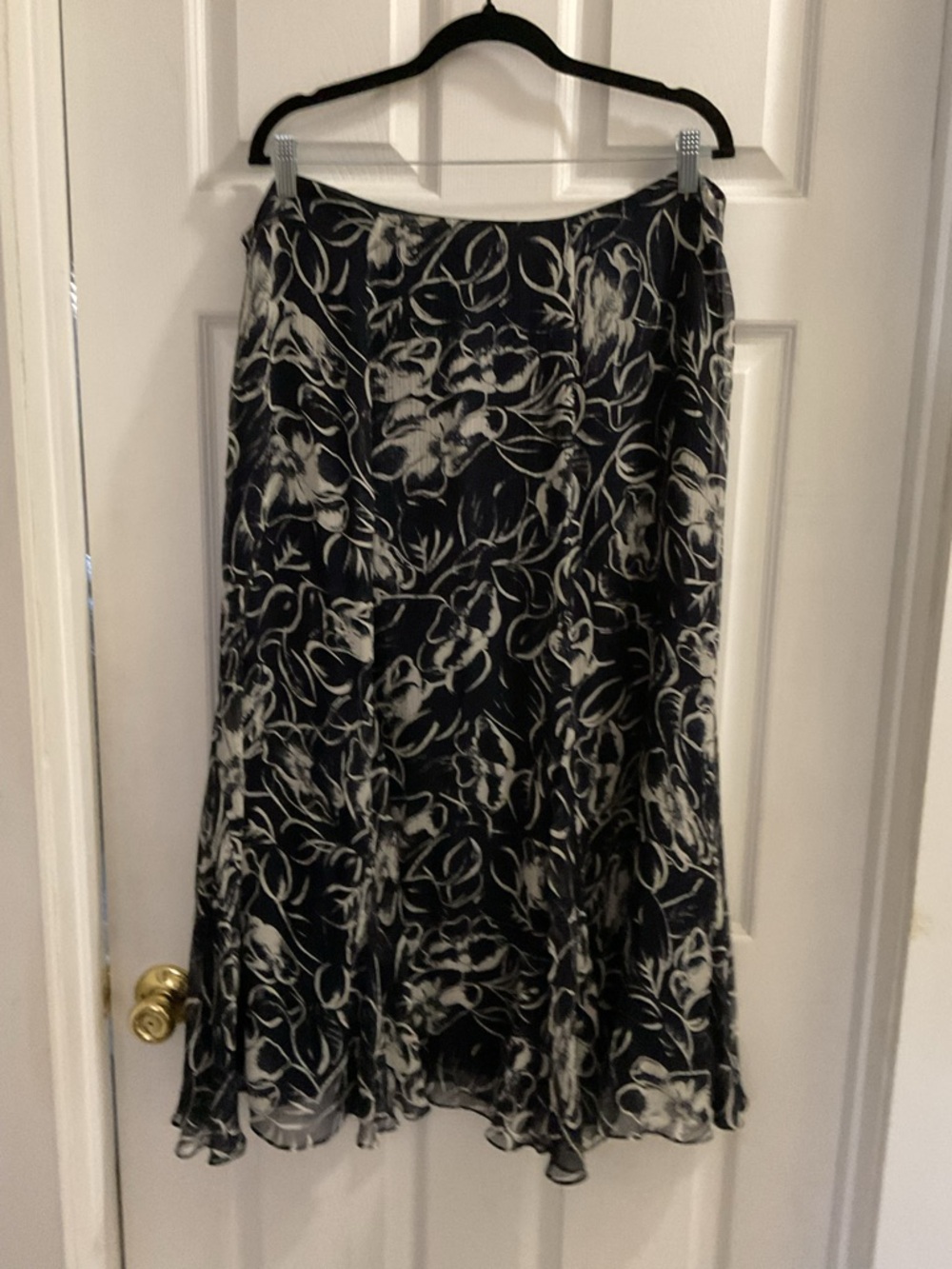 Ralph Lauren Black and White Floral A-Line Skirt